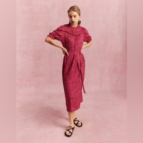 Boden Women's 18 Yoke Detail Jersey Knit Midi Dress Magenta Floral Pink Modest - Picture 1 of 16